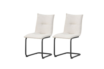 Schwingstuhl-2er-Set mit Stoffbezug, cremefarbenem Polster und schwarzen Metallkufen