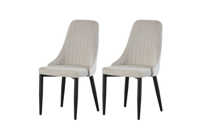 Esszimmerstuhl 2er Set mit cremefarbenem Stoffbezug, hohe Rückenlehne, schwarze Beine