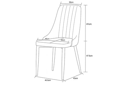 Maßzeichnung Esszimmerstuhl: Breite 40 cm, Tiefe 43 cm, Höhe 94 cm