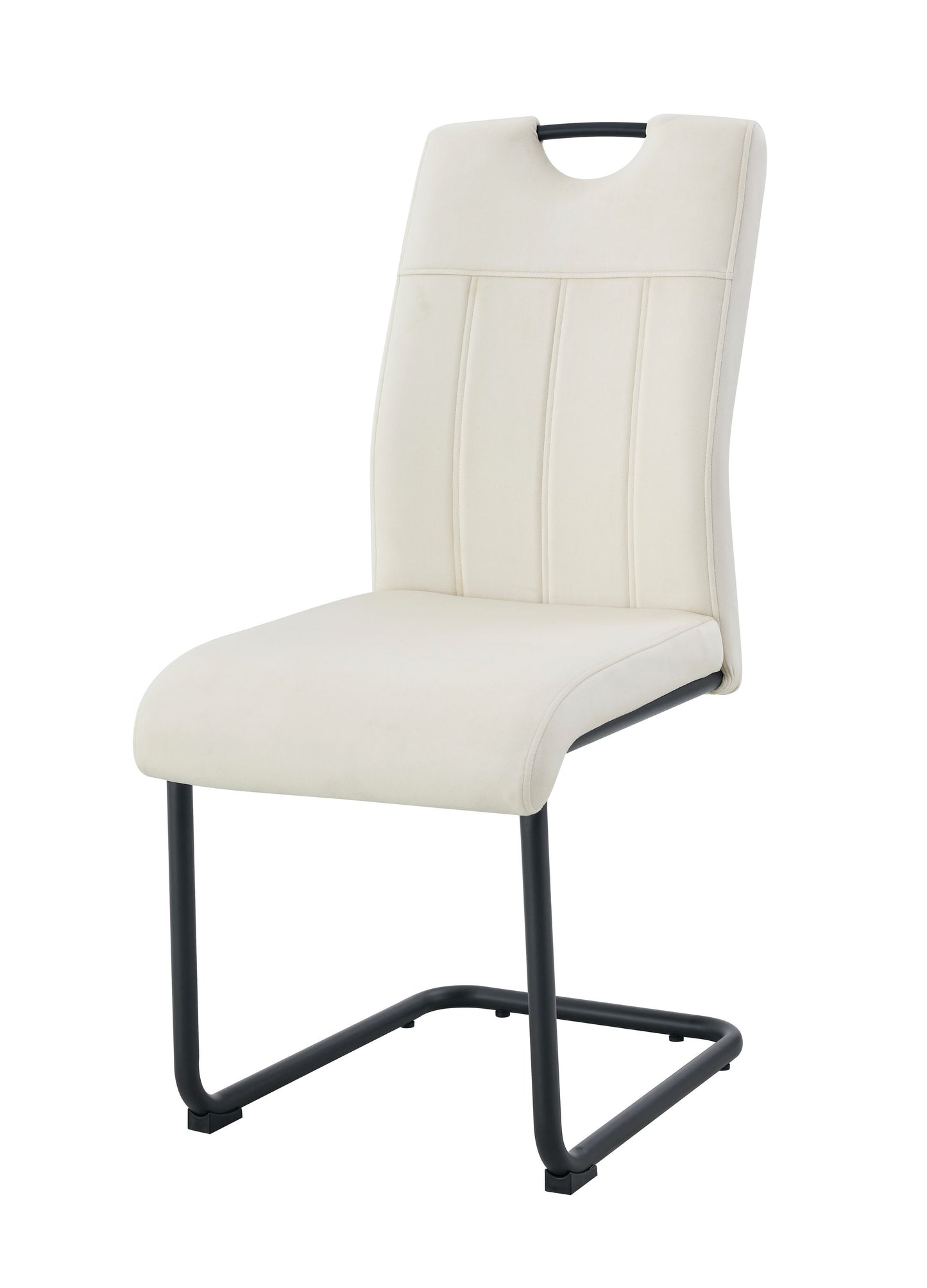 Esszimmerstuhl mit cremefarbenem Sitz- und Rückenpolster, schwarze Metallfüße
