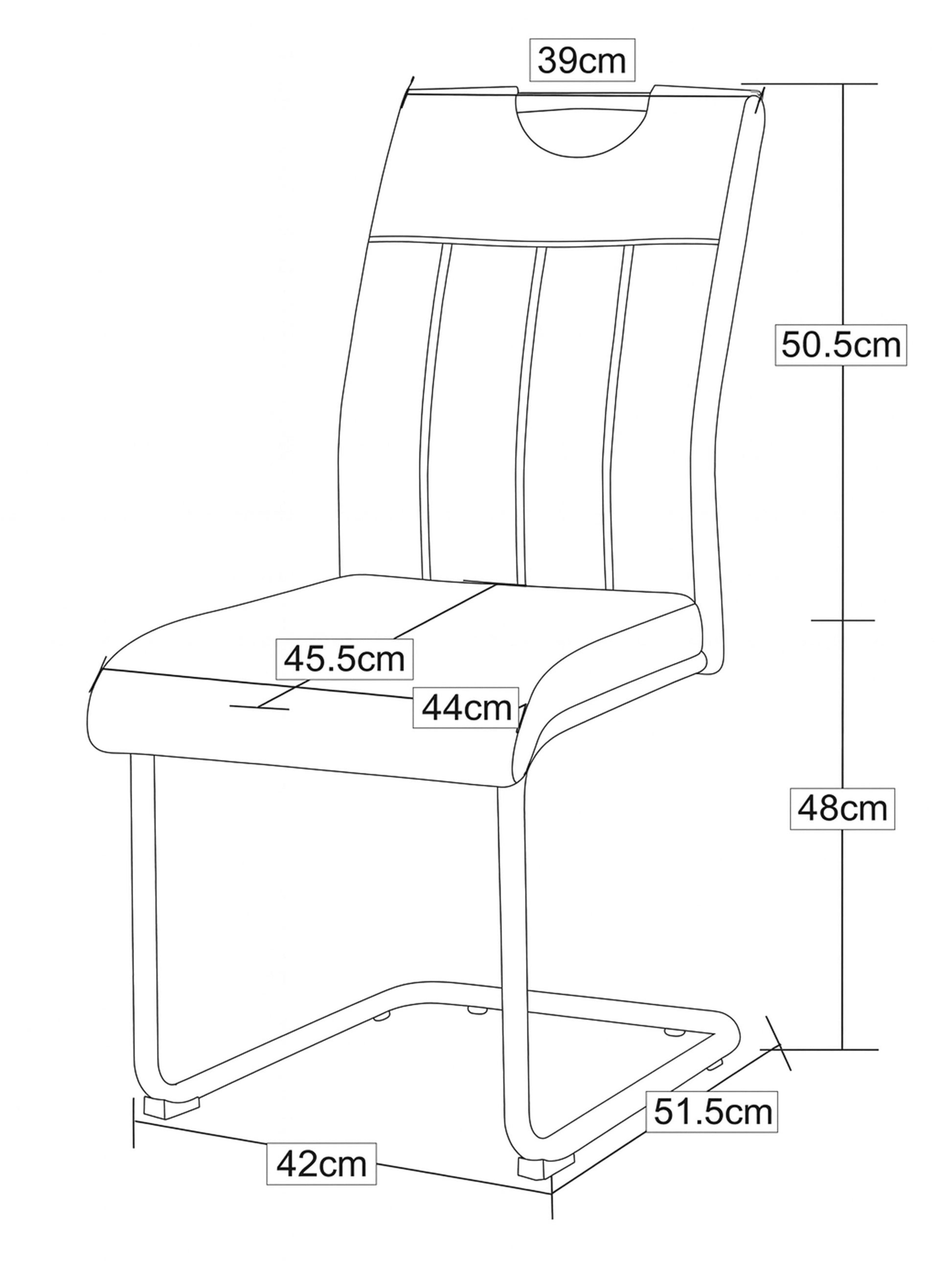 Technische Maßzeichnung Esszimmerstuhl: Sitz 45,5×44 cm, Breite 51,5 cm