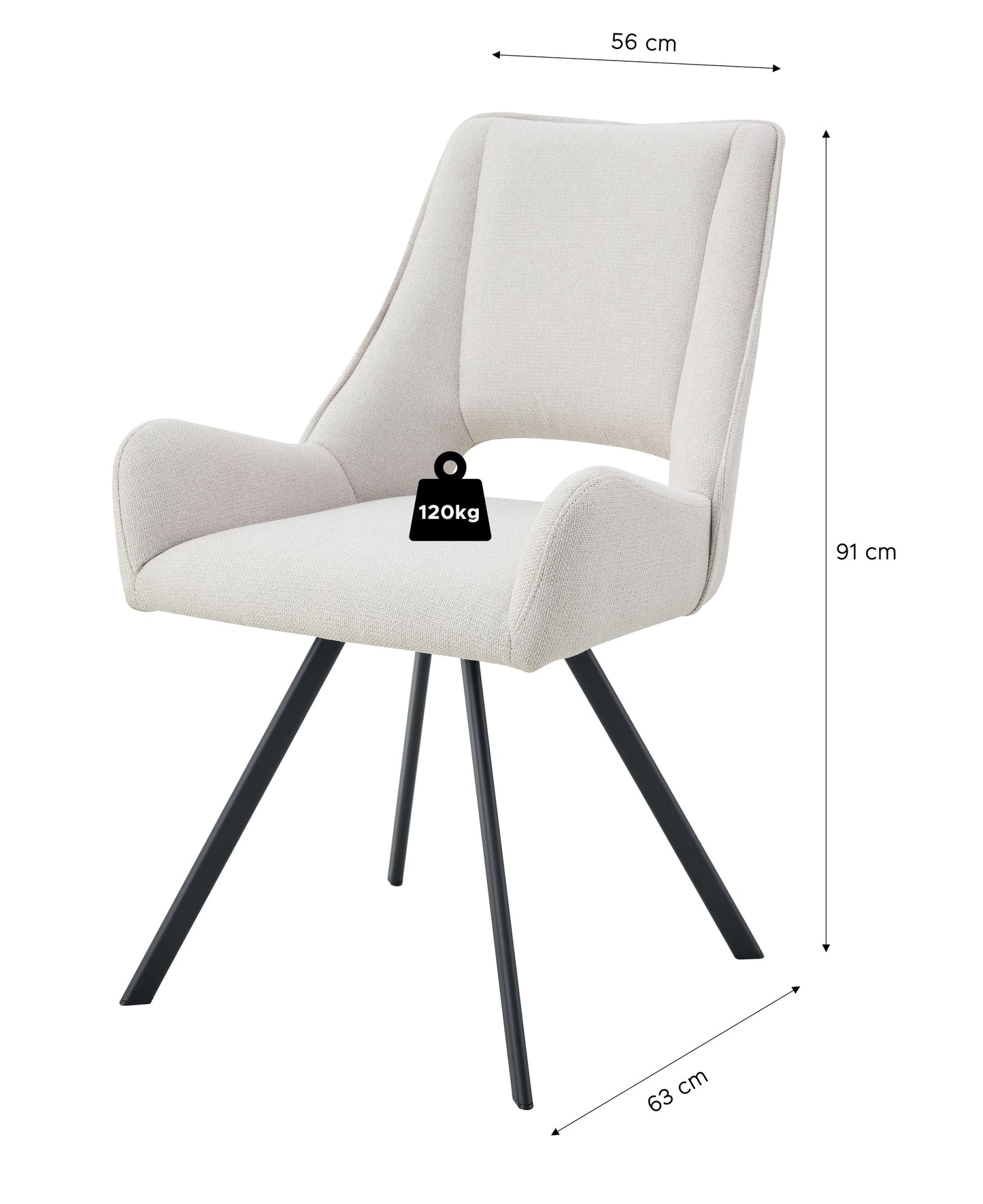 Schwingstuhl mit cremefarbenem Stoffbezug, Maßen 56/63/91 cm und belastbar bis 120 kg