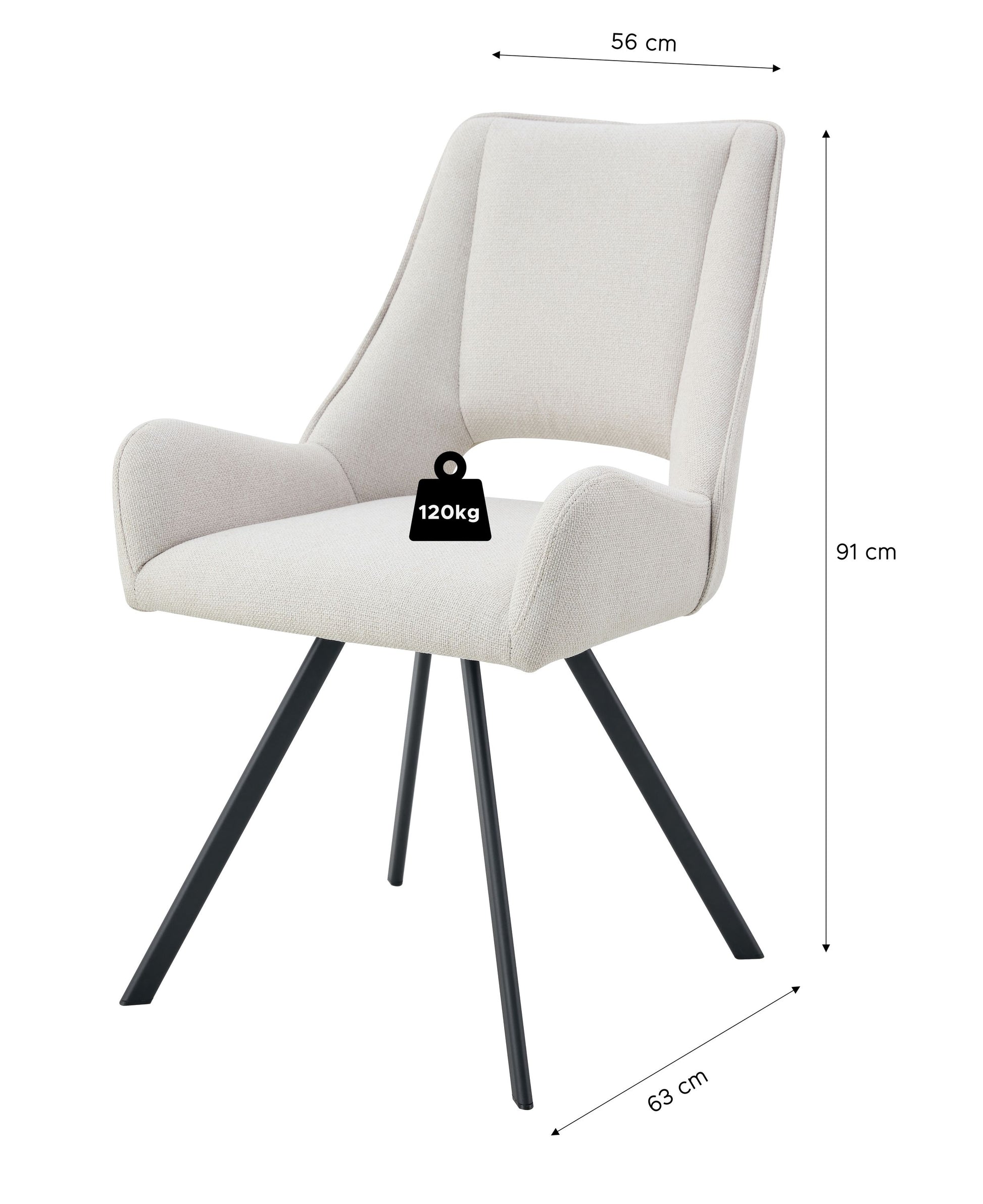 Schwingstuhl mit cremefarbenem Stoffbezug, Maßen 56/63/91 cm und belastbar bis 120 kg