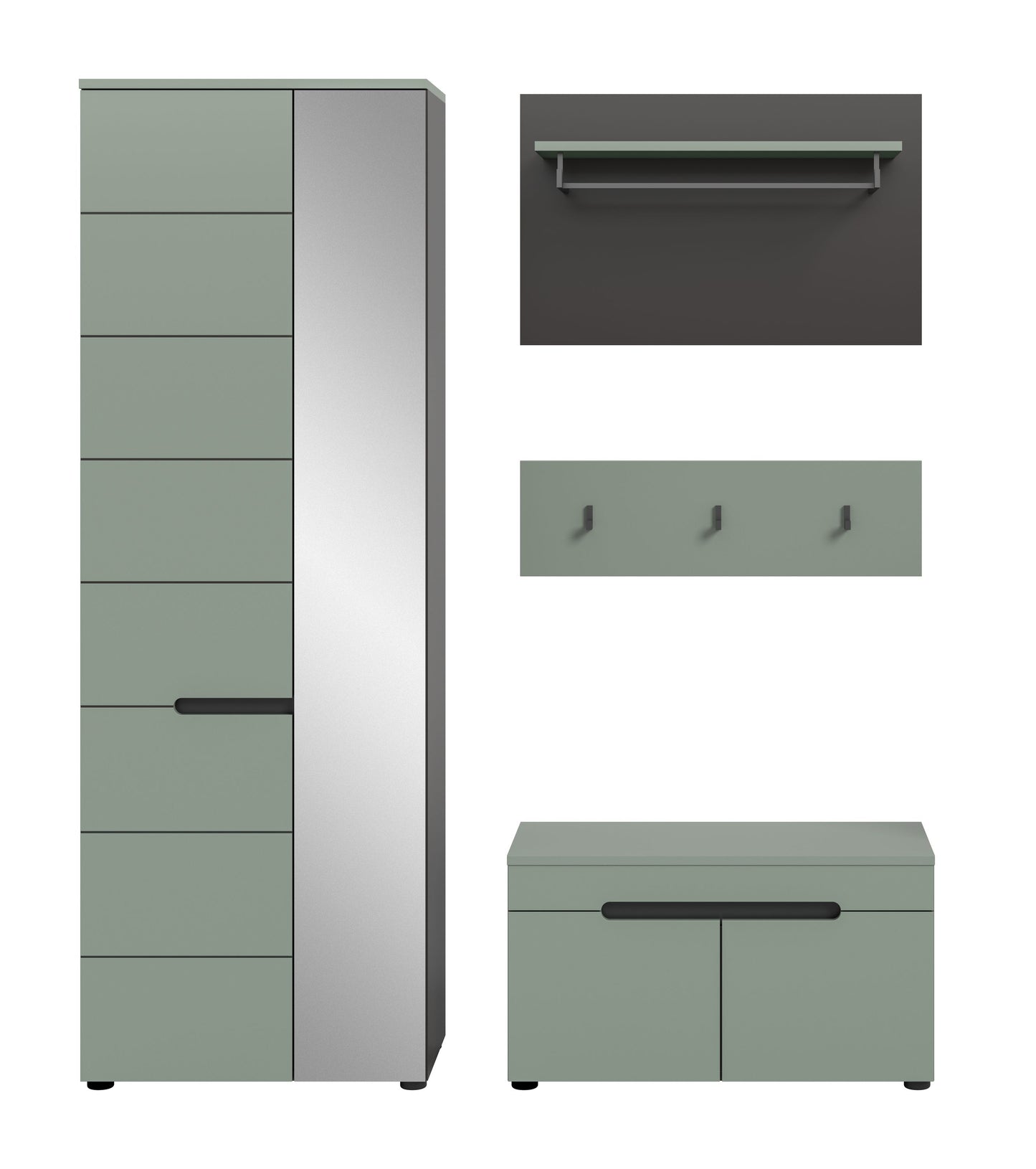 Ensemble de penderie CANU (L/H/P : env. 160/190/37 cm) en gris basalte/vert fumé