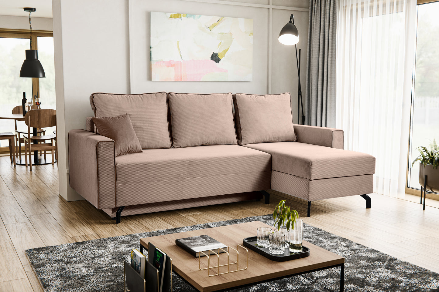Canapé-lit Marti – Canapé moderne en velours côtelé avec fonction couchage