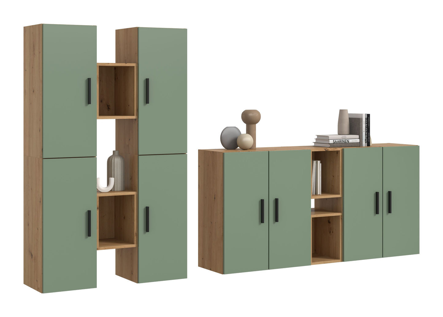 Meuble TV mural THE ONE (l/h/p : env. 270/182/34 cm) en imitation Chêne Artisan/Vert Fumé