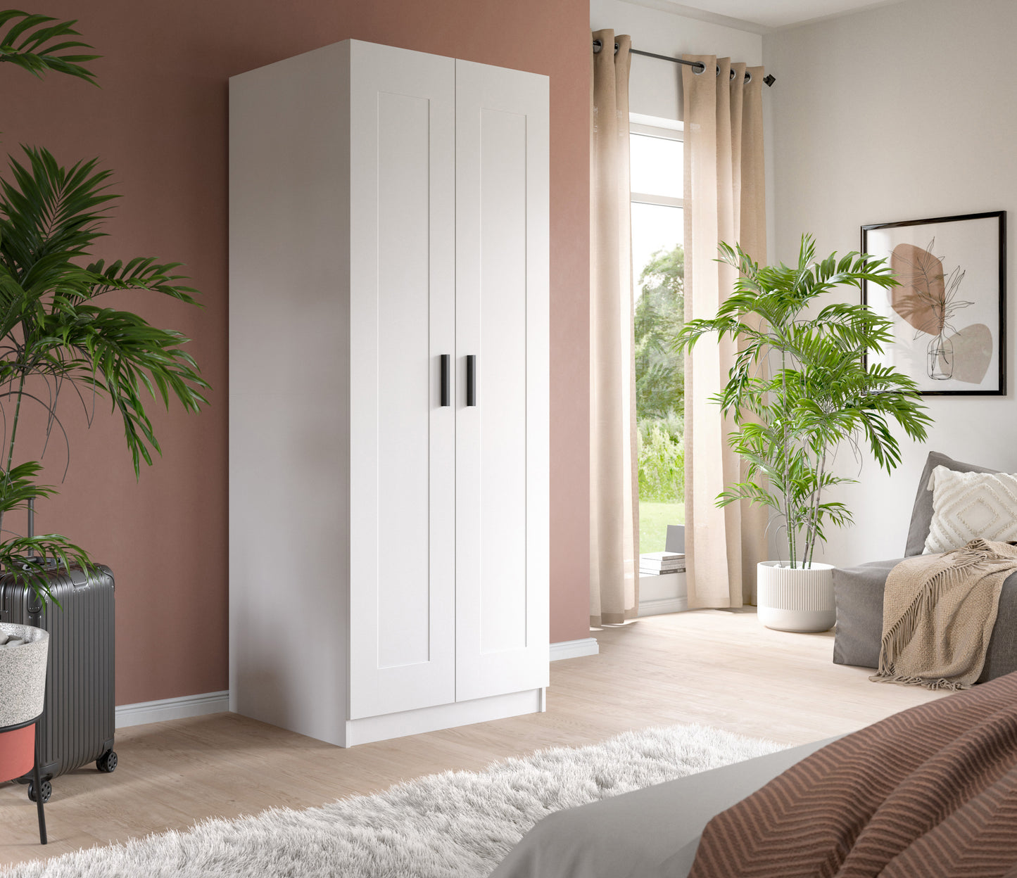 Armoire 2 portes VISBY (L/H/P : env. 80/195/56 cm) en blanc/blanc
