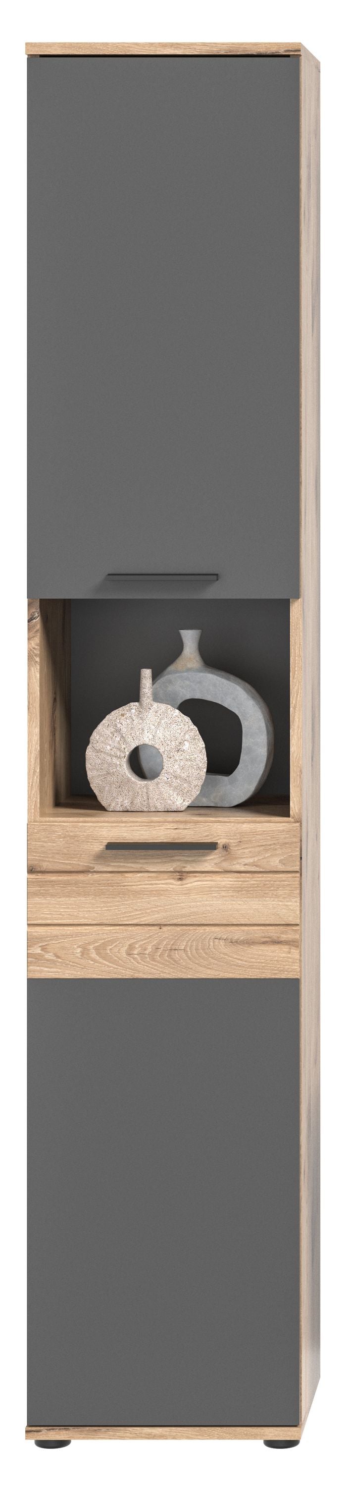 Armoire haute MASON (L/H/P : env. 37/190/34 cm) en imitation chêne Nox/gris basalte