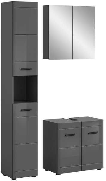 Ensemble de salle de bain SOFT (L/H/P : environ 105/190/34 cm) en gris/gris brillant