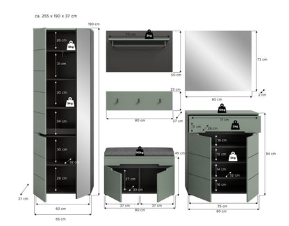 Homes & Jones Garderoben Set 6-tlg., Flurmöbelkomplett Set, Dielenkomplettset
