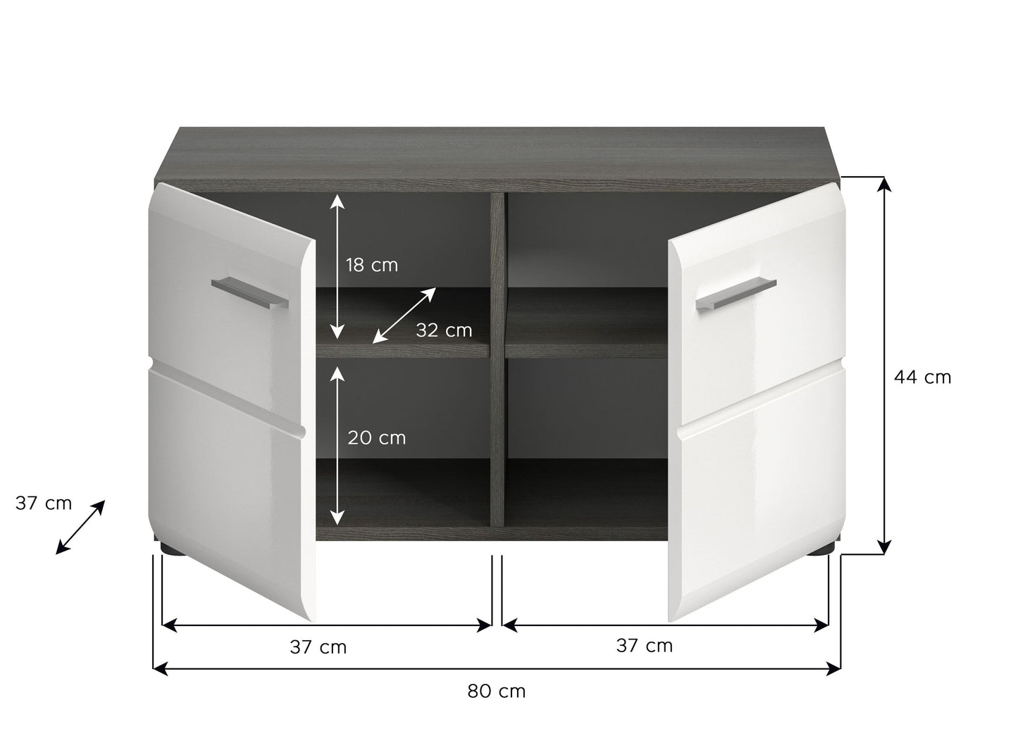 Homes & Jones Garderobenbank 80 cm breit, offene Fächer, Hochglanz weiß, Maße am Modell