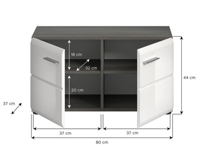Homes & Jones Garderobenbank 80 cm breit, offene Fächer, Hochglanz weiß, Maße am Modell