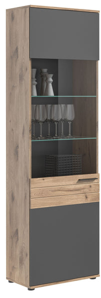 Vitrine MASON (L/H/P : env. 57/200/37 cm) en imitation Chêne Nox/gris Basalte