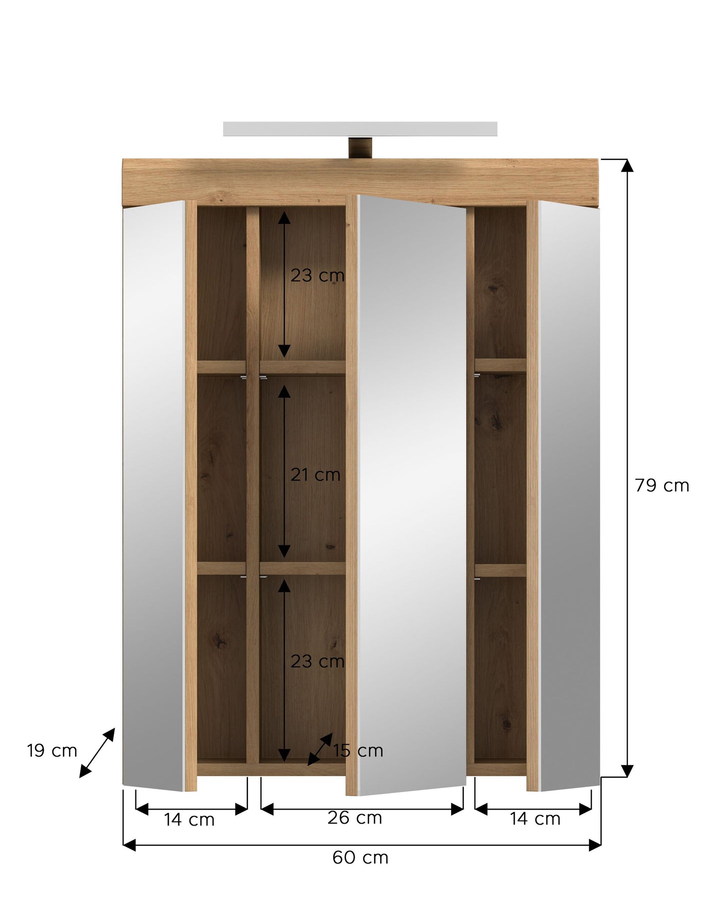 Armoire de toilette avec éclairage SCOUT (L/H/P : env. 60/79/18 cm) en imitation chêne Evoak/verre miroir