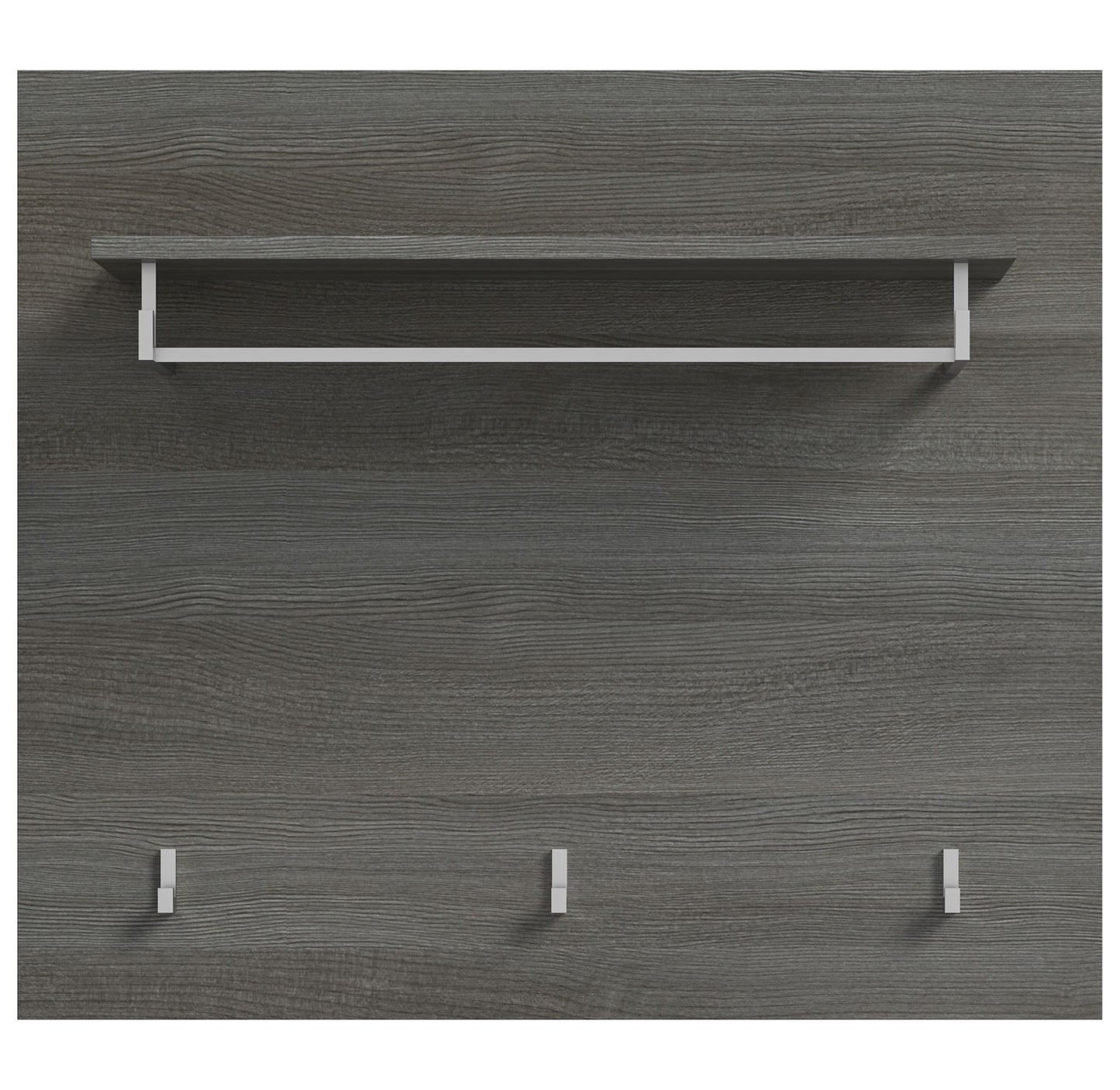 Garderobenpaneel mit Hutablage und 3 silbernen Metallhaken, dunkelgraue Holzoptik