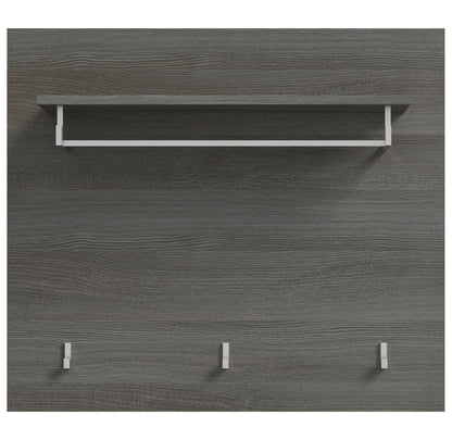 Garderobenpaneel mit Hutablage und 3 silbernen Metallhaken, dunkelgraue Holzoptik