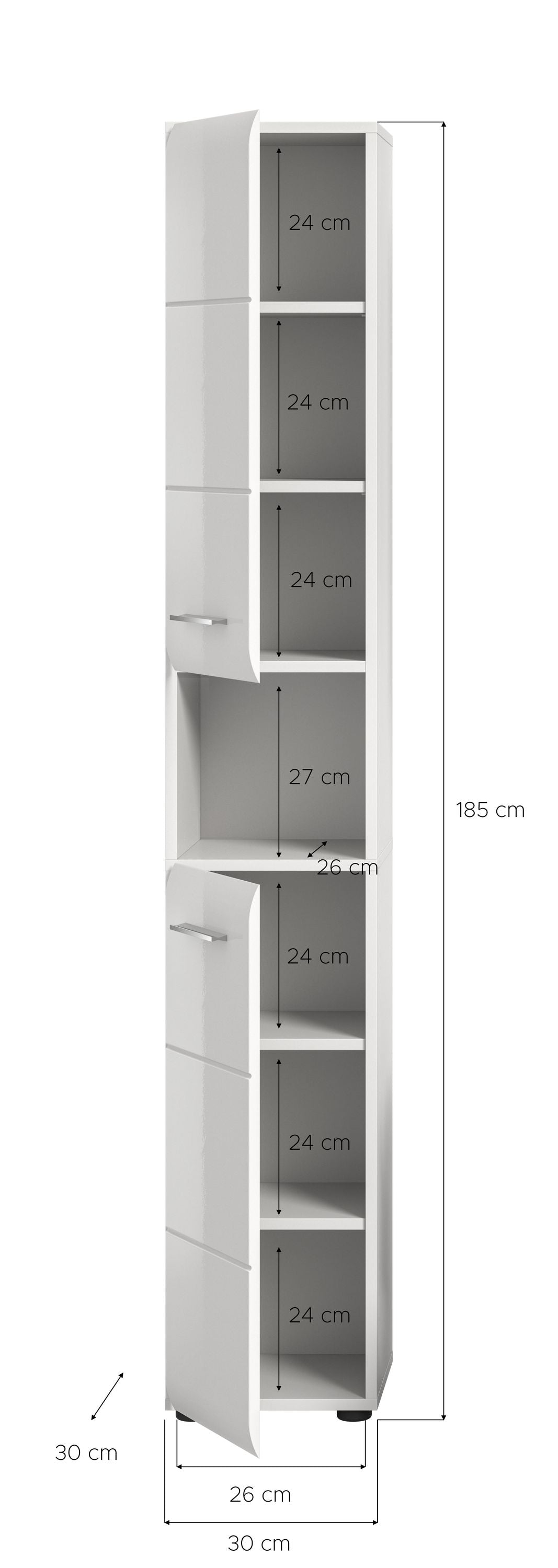 Homes & Jones Badhochschrank schmal 30 cm breit, Badschrank, Badmöbel