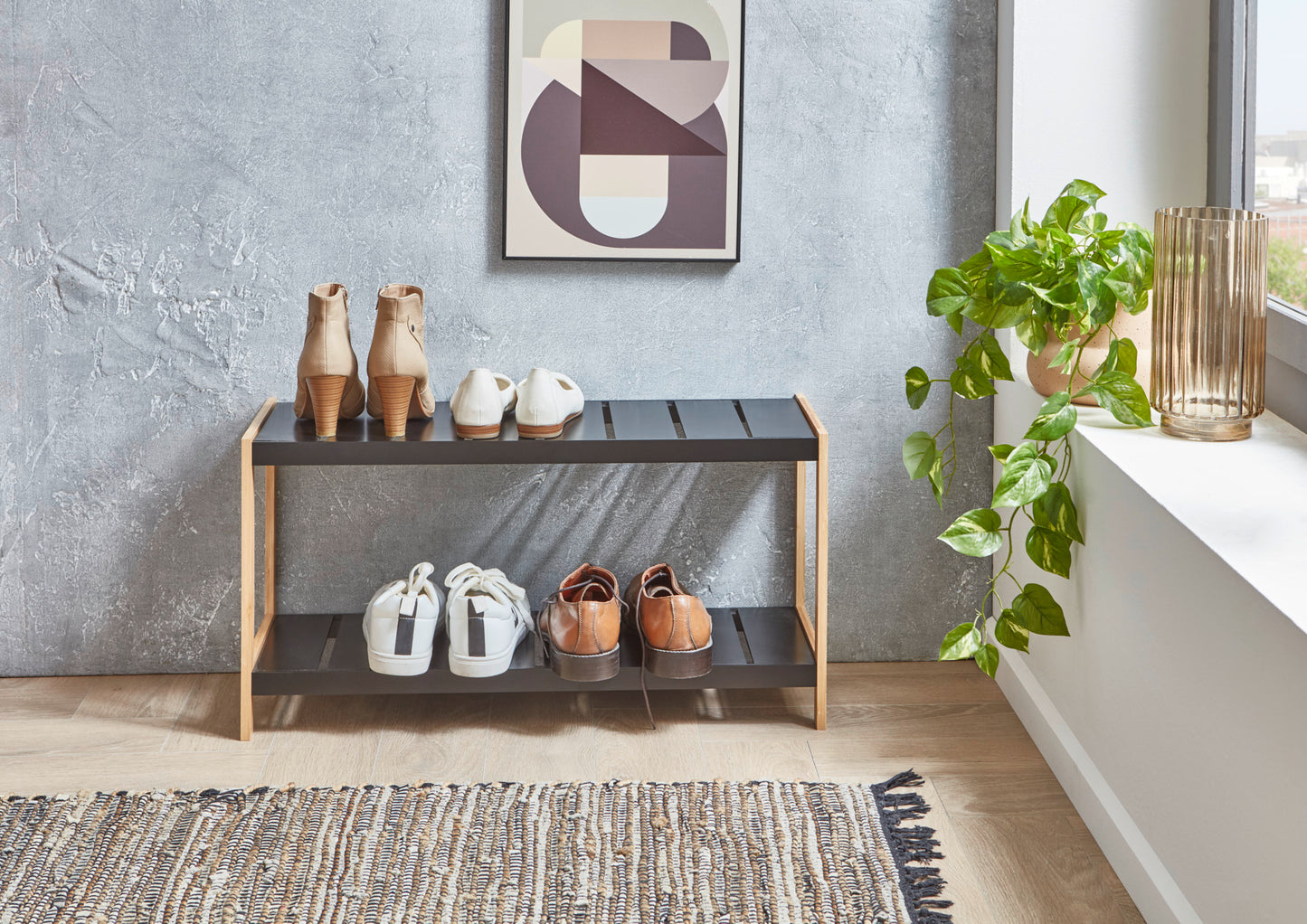 Francis Shoe Rack in Black Solid Wood