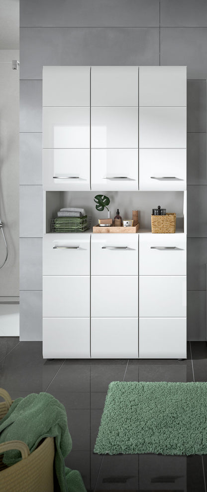 Meuble de rangement polyvalent ICE (L/H/P : env. 90/185/30 cm) en imitation chêne Nox/noir mat