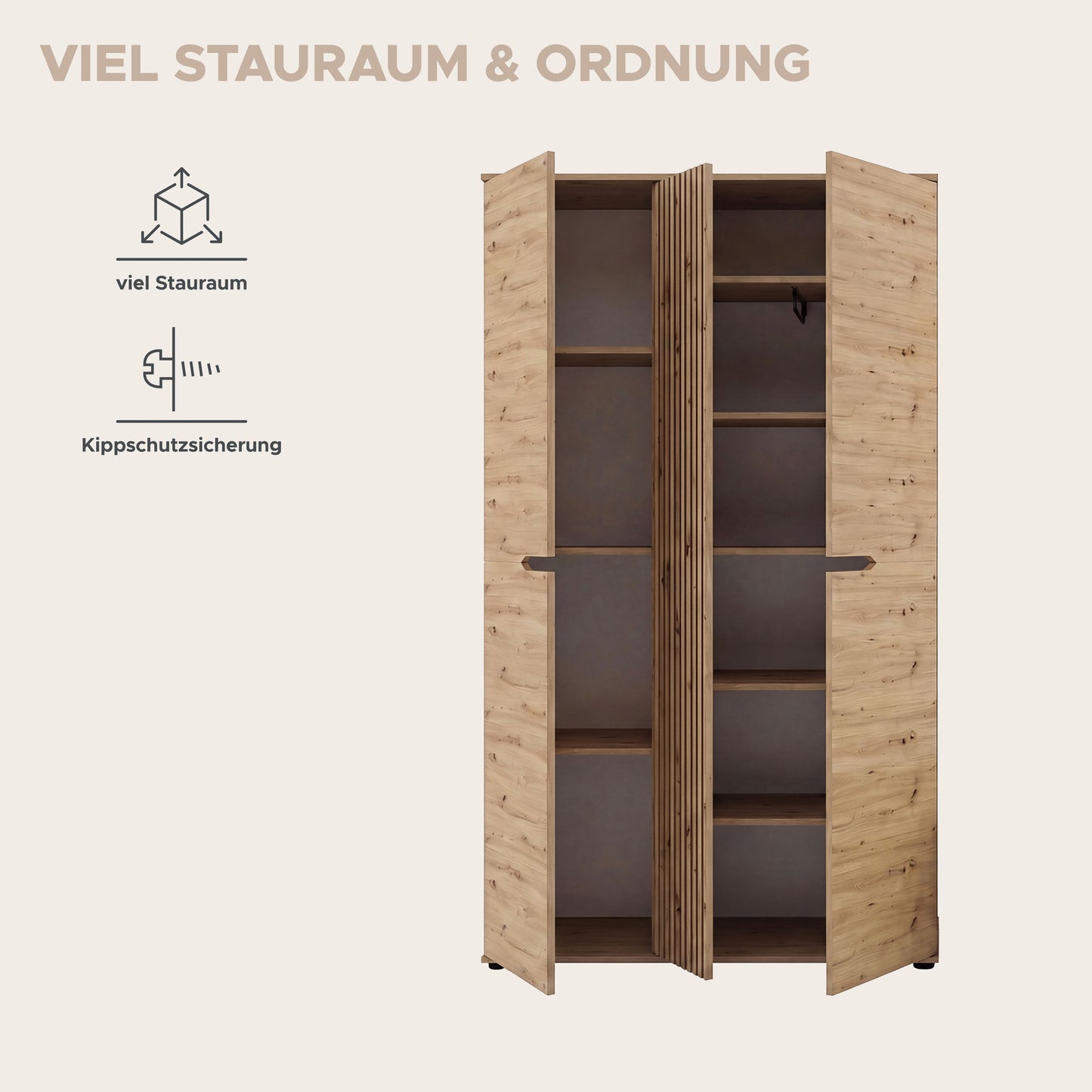 Keno Garderobenschrank (B/H/T: 104x191x37 cm) in Artisan Eiche Nachbildung