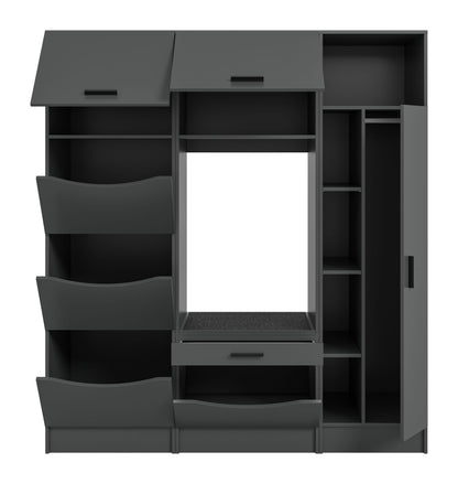 Waschmaschinenschrank-Set in Grau mit offenen Fächern und Schubladen