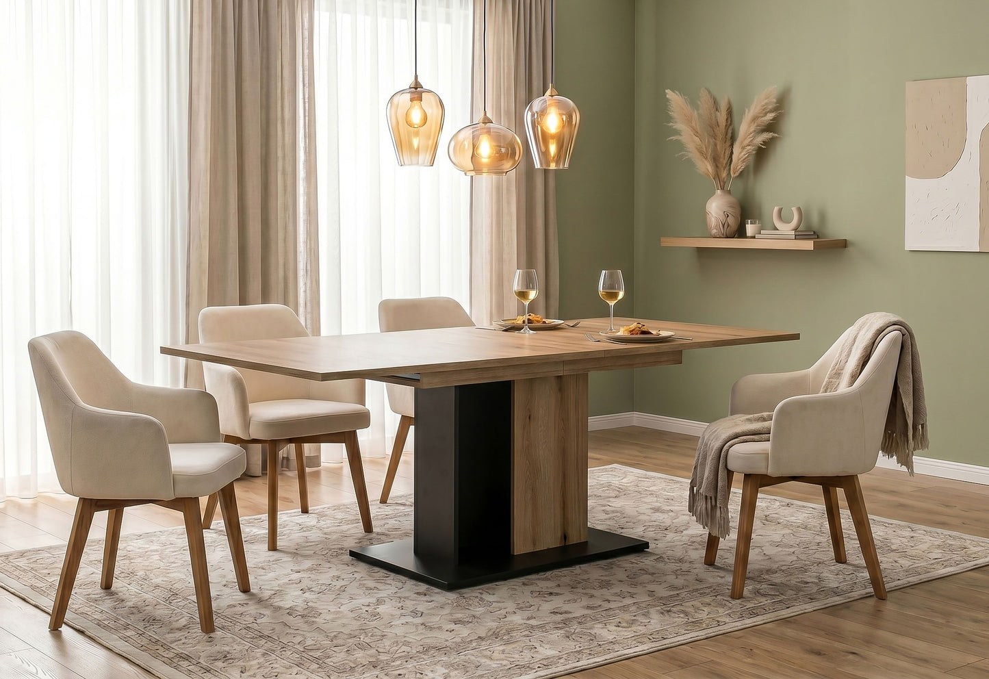 Molina Esstisch  (B/H/T: 150x76x90 cm) in Evoke Oak Nachbildung und Basalt grau