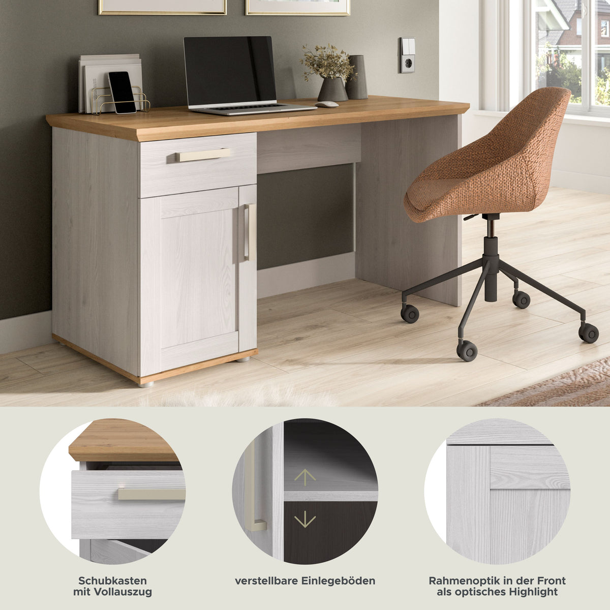 VERONA Desk (W/H/D: approx. 134/75/62 cm) in Sibiu Larch replica/Sibiu Larch replica