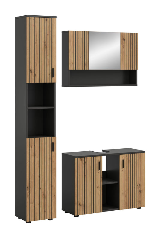 Homes & Jones Badmöbelset mit Spiegelschrank, Waschtischunterschrank und Hochschrank, Holzoptik