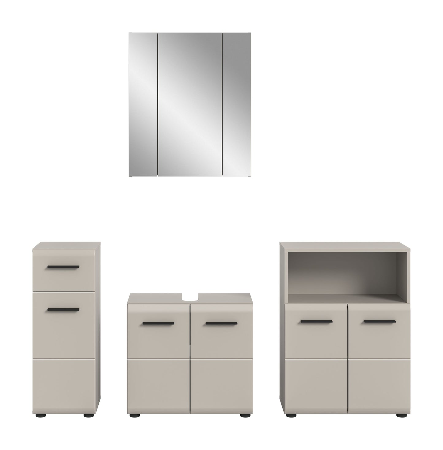 4-tlg. Badezimmermöbel-Set mit Spiegelschrank und Schränken, hellgrau/weiß