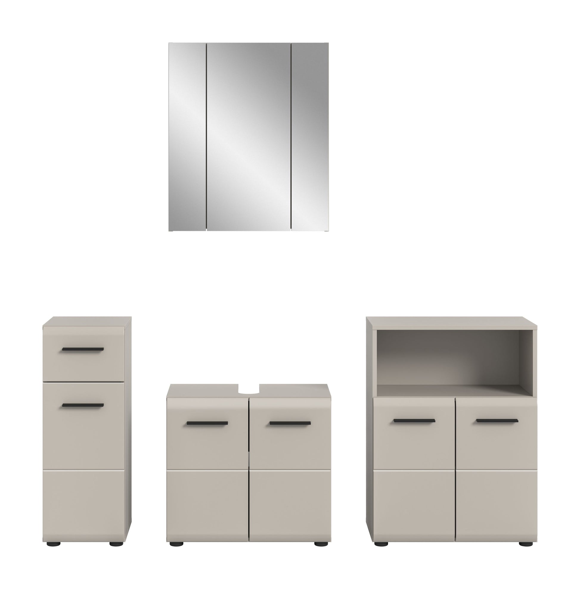 4-tlg. Badezimmermöbel-Set mit Spiegelschrank und Schränken, hellgrau/weiß