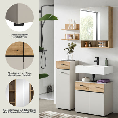 Ensemble de salle de bain AQUA (L/H/P : env. 107/191/35 cm) en cachemire/cachemire