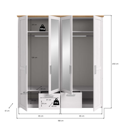 4-Door Wardrobe VERONA (W/H/D: approx. 188/200/61 cm) in Sibiu Larch Replica/Sibiu Larch Replica