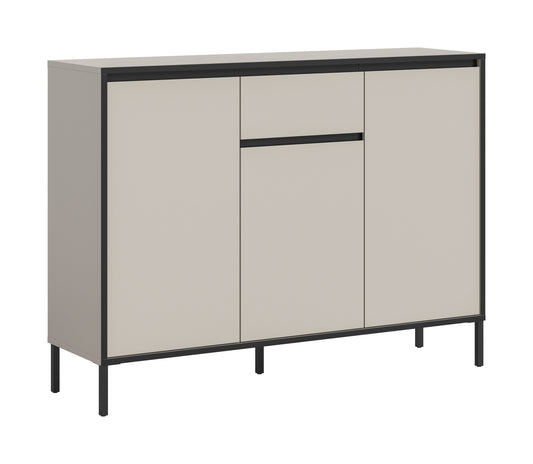 Homes & Jones-Kommode mit Schublade und 2 Türen, beiger Korpus, schwarze Füße