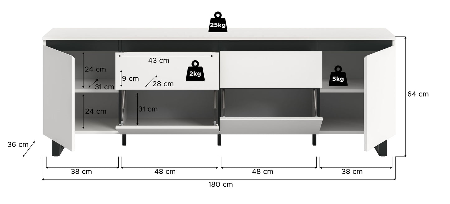 Meuble bas TV TOMASA (L/H/P : env. 188/65/36 cm) en imitation chêne Evoke/imitation chêne Evoke