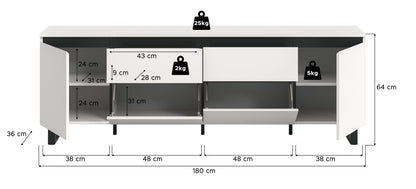 Meuble bas TV TOMASA (L/H/P : env. 188/65/36 cm) en imitation chêne Evoke/imitation chêne Evoke