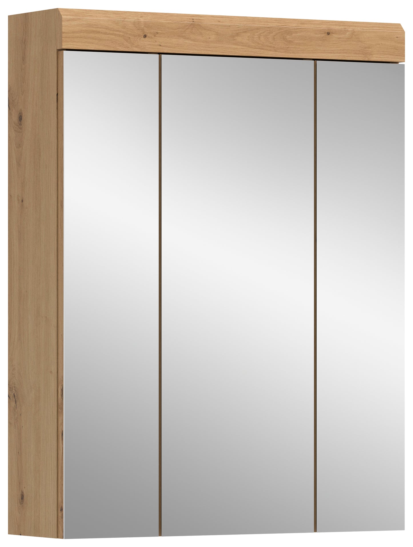 Badspiegelschrank mit 3 Spiegeltüren, Eiche-Optik, große Spiegelbereiche