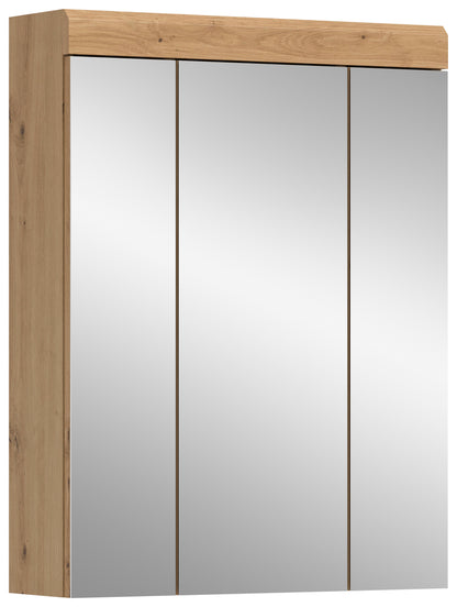 Badspiegelschrank mit 3 Spiegeltüren, Eiche-Optik, große Spiegelbereiche
