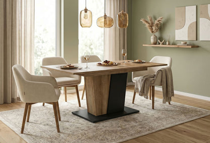 Molina Esstisch  (B/H/T: 150x76x90 cm) in Evoke Oak Nachbildung und Basalt grau