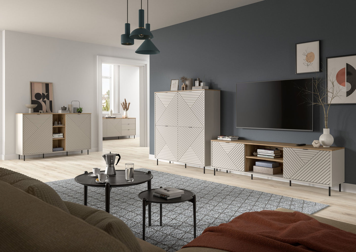 Highboard CAMPUS (L/H/P : env. 124/135/40 cm) en cachemire/cachemire