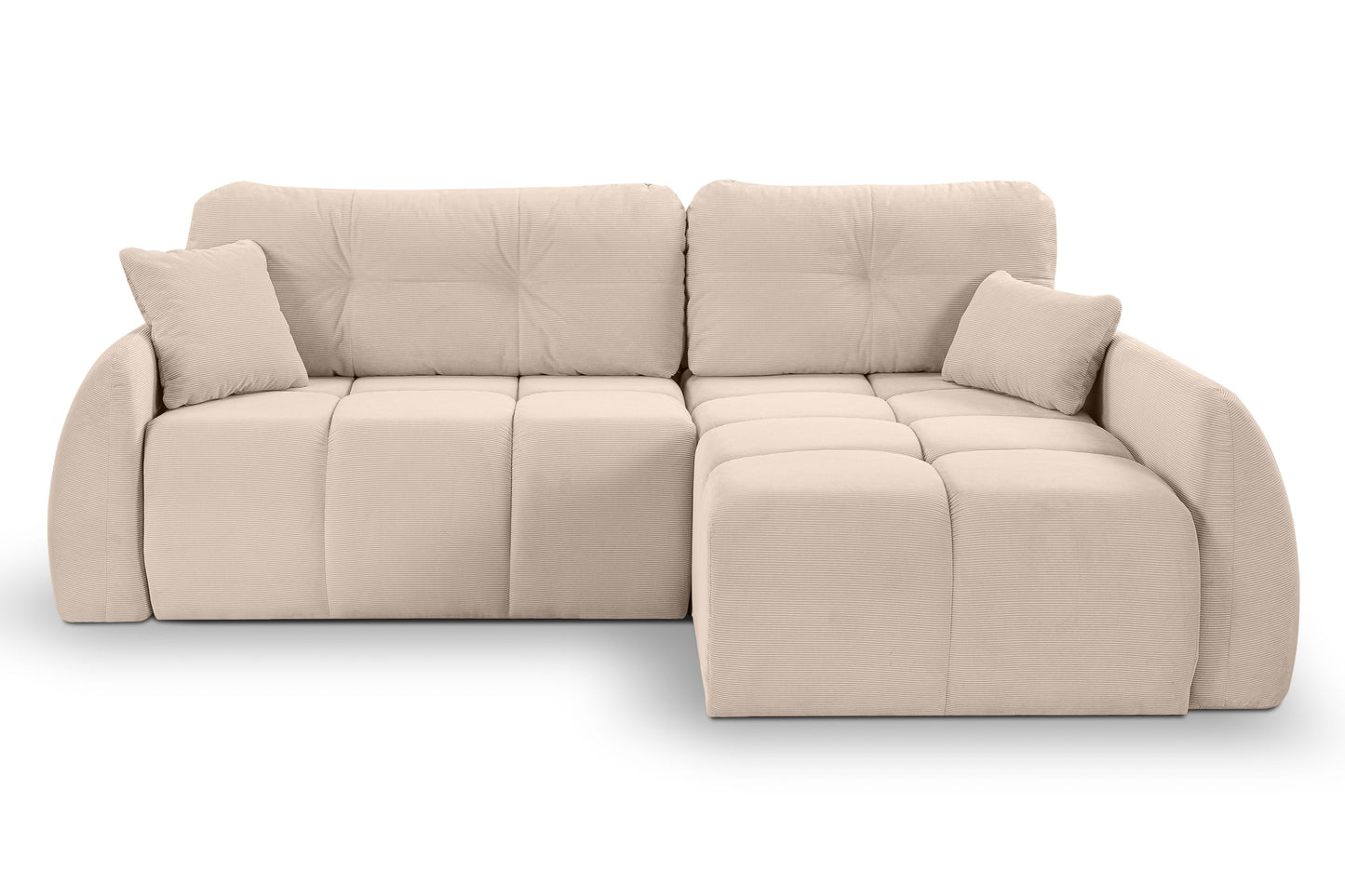 Canapé convertible d'angle Sancho Long – Canapé d'angle tendance en velours côtelé avec fonction couchage