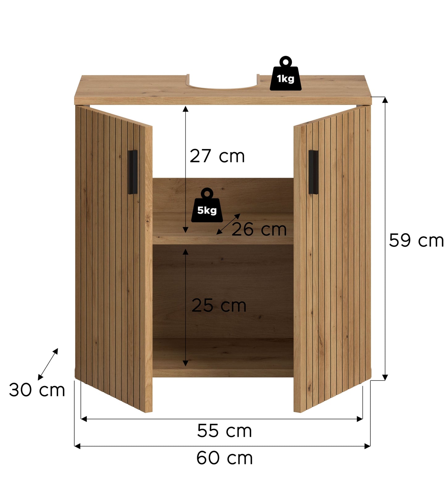 Meuble sous-lavabo MONE (L/H/P : env. 60/59/30 cm) en cachemire/cachemire