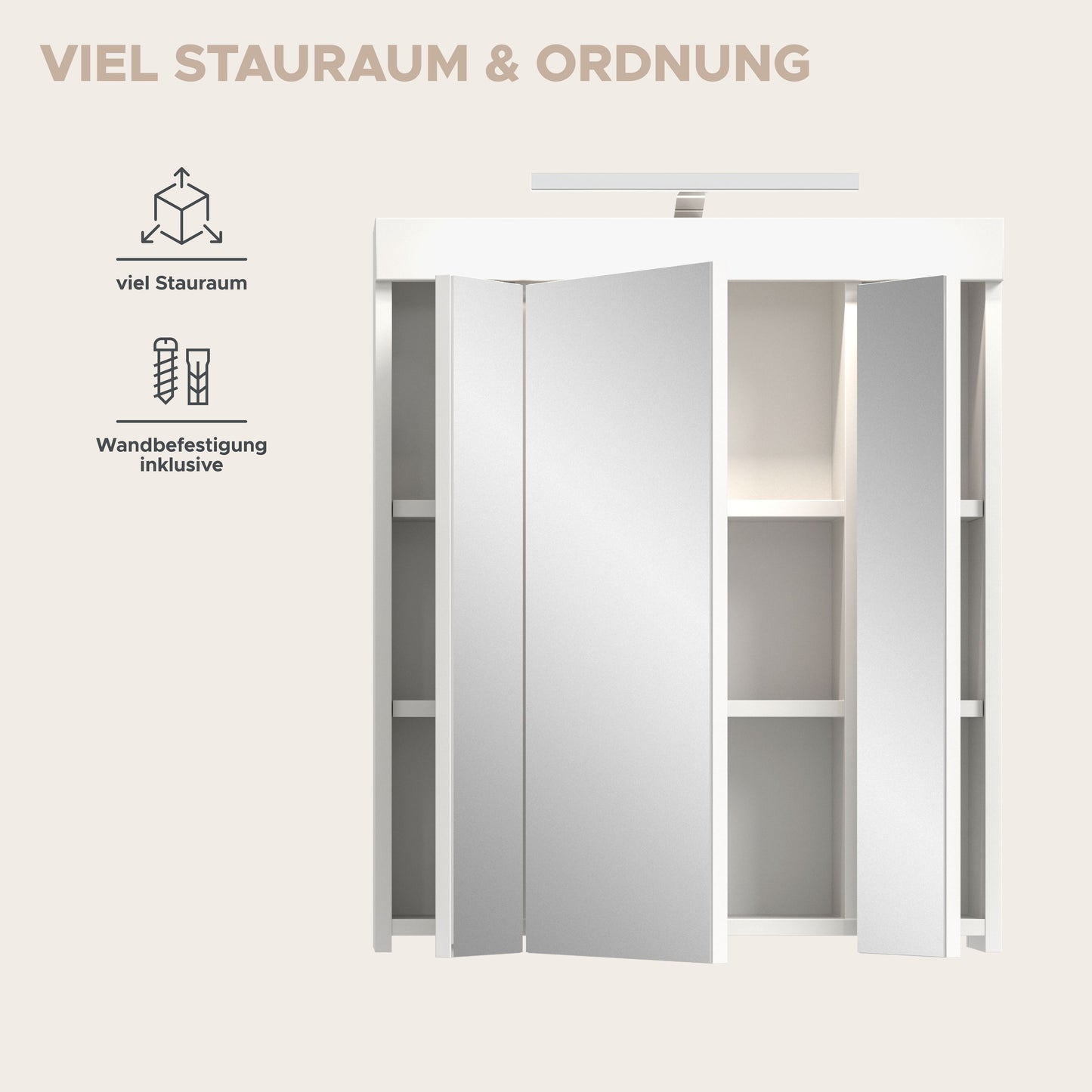 Viana Spiegelschrank inkl. Beleuchtung (B/H/T: 60x70x18 cm) in Spiegelglas und Weiß