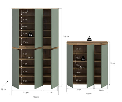 Armoire universelle SCARPA (L/H/P : env. 235/175/37 cm) en vert fumée/vert fumée