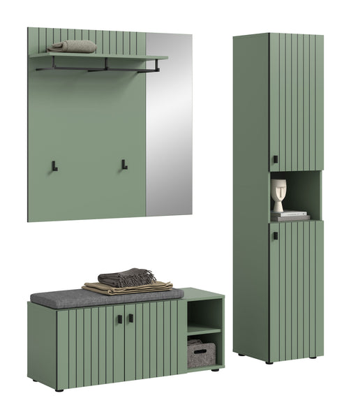 Garderoben-Set inkl. Sitzkissen STATION (B/H/T: ca. 161/192/37 cm) in Smoke Green/Smoke Green