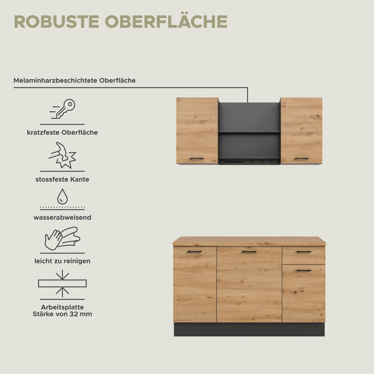 Küchenzeile (ohne E-Geräte) (B/H/T 140x211x60 cm) in Artisan Eiche Nachbildung