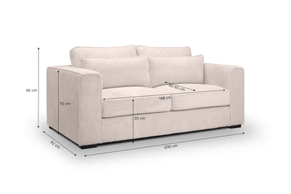 Polstersessel (2,5-Sitzer) aus beigem Cordstoff, Seitenansicht mit Sitzfläche