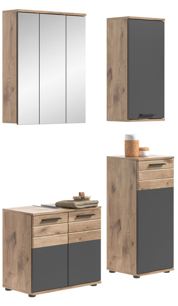 Ensemble de salle de bain MASON (L/H/P : env. 112/190/34 cm) en imitation chêne Nox/gris basalte