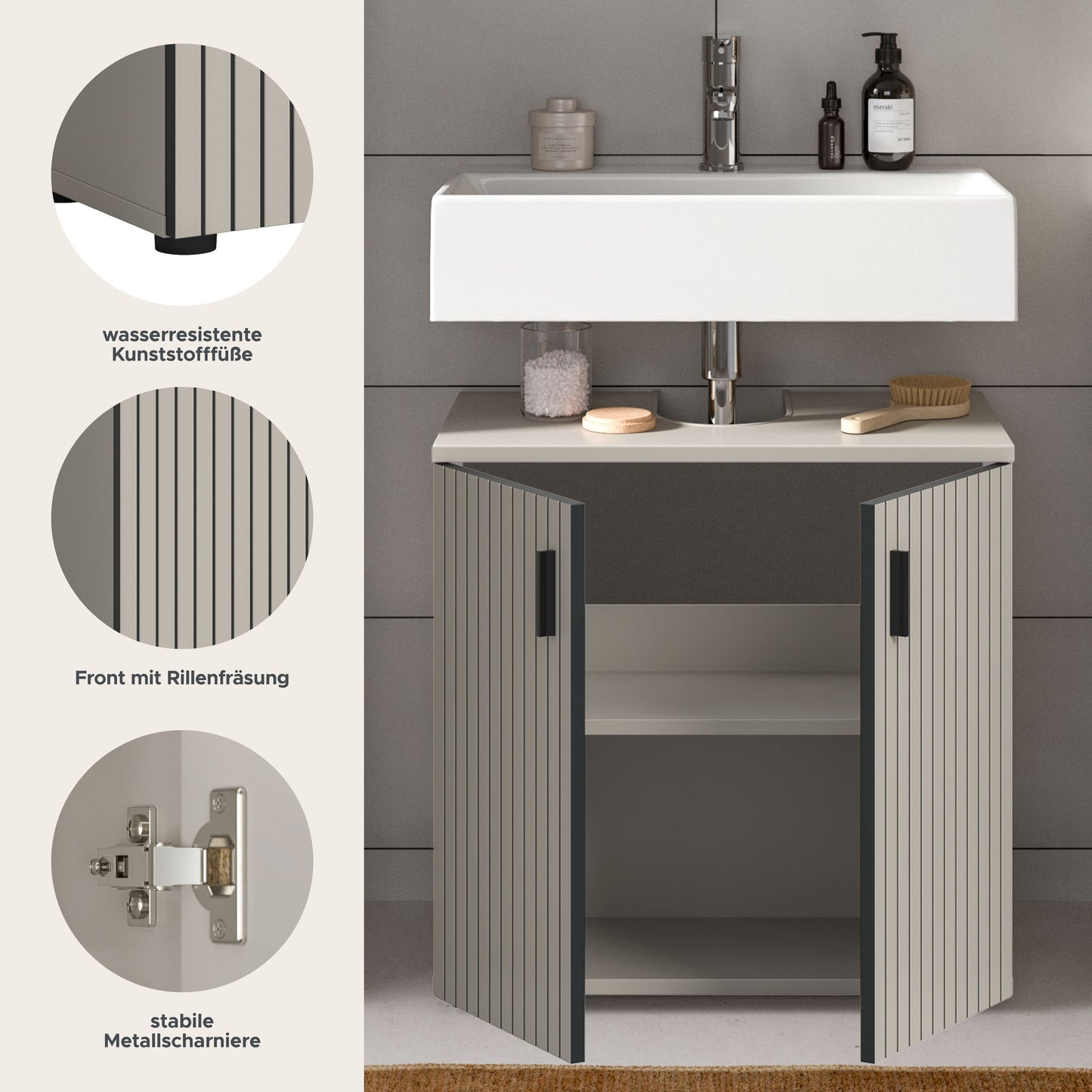 Meuble sous-lavabo MONE (L/H/P : env. 60/59/30 cm) en cachemire/cachemire