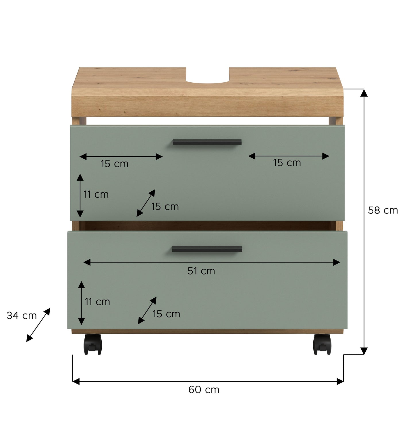 Homes & Jones Waschbeckenunterschrank auf Rollen, Schrank easy to handle