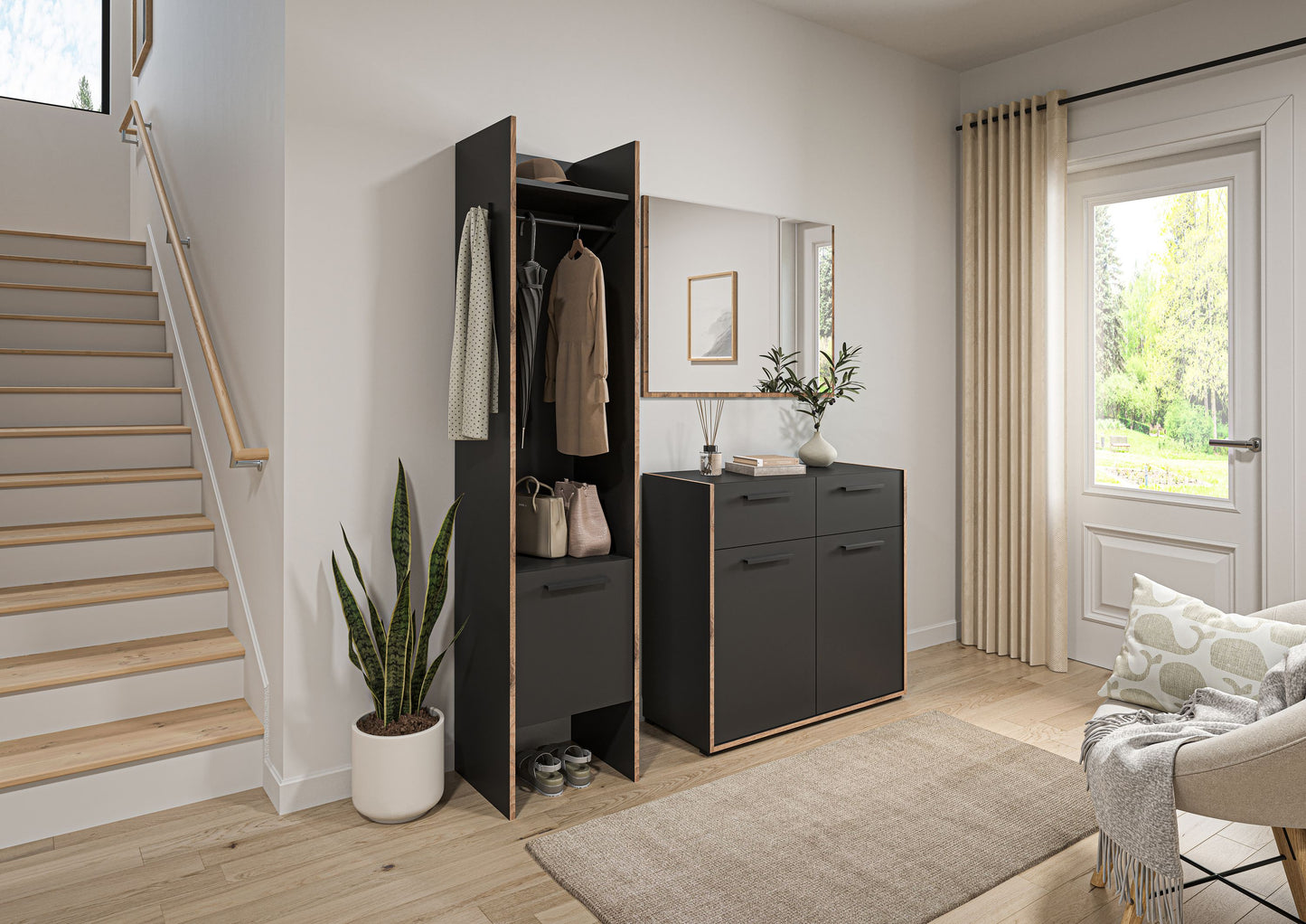 Commode BUENO (L/H/P : env. 95/86/37 cm) en gris basalte/gris basalte